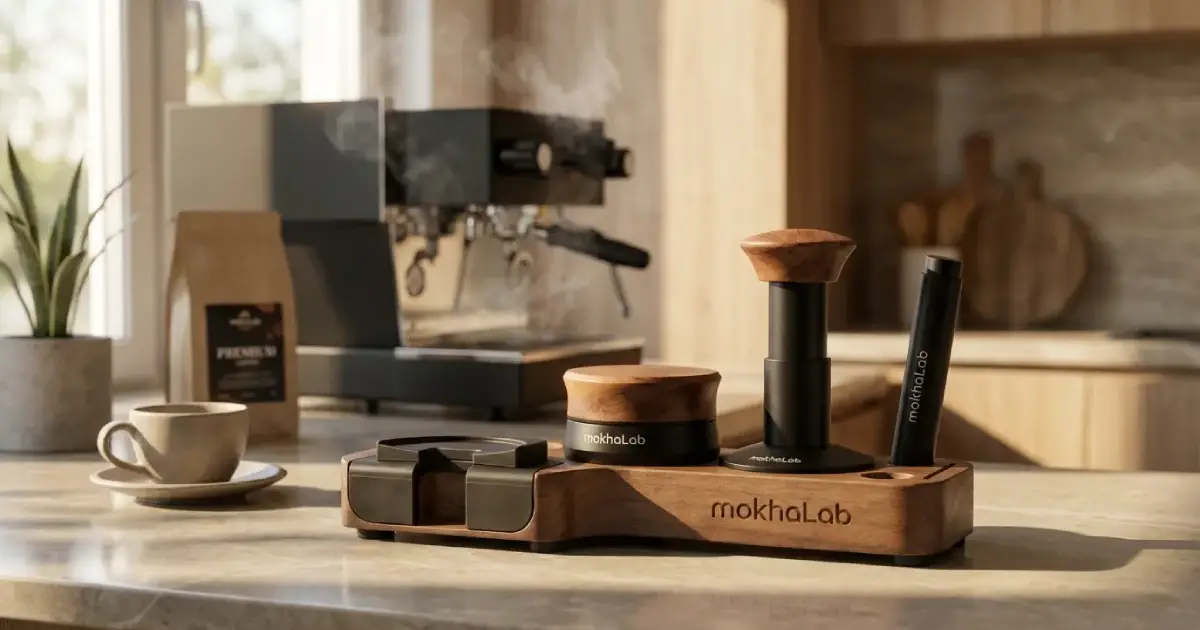Barista at work with mokhaLab tools